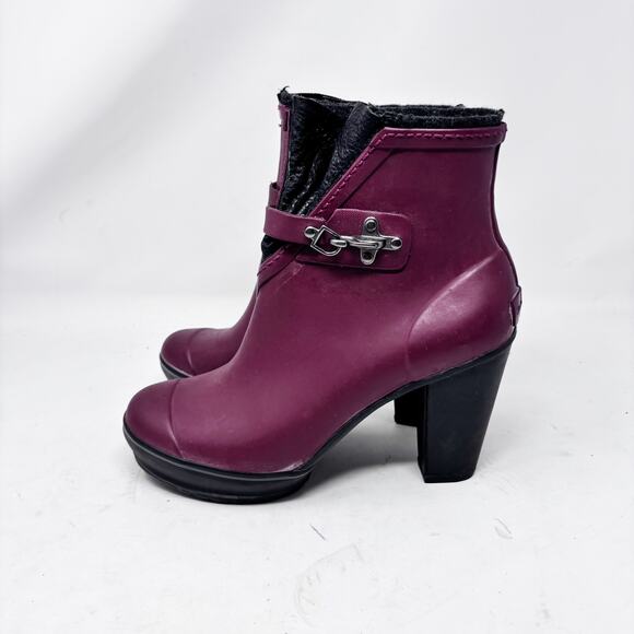 Sorel Rubber‎ Boots Size 9 Burgundy Leather Chunky Platform Heeled Rain - Picture 1 of 11